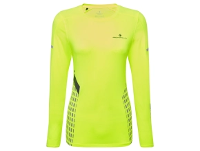 RONHILL Women's Tech AfterHours L/S Tee - FluoYellow/DeepLagoon/Reflect